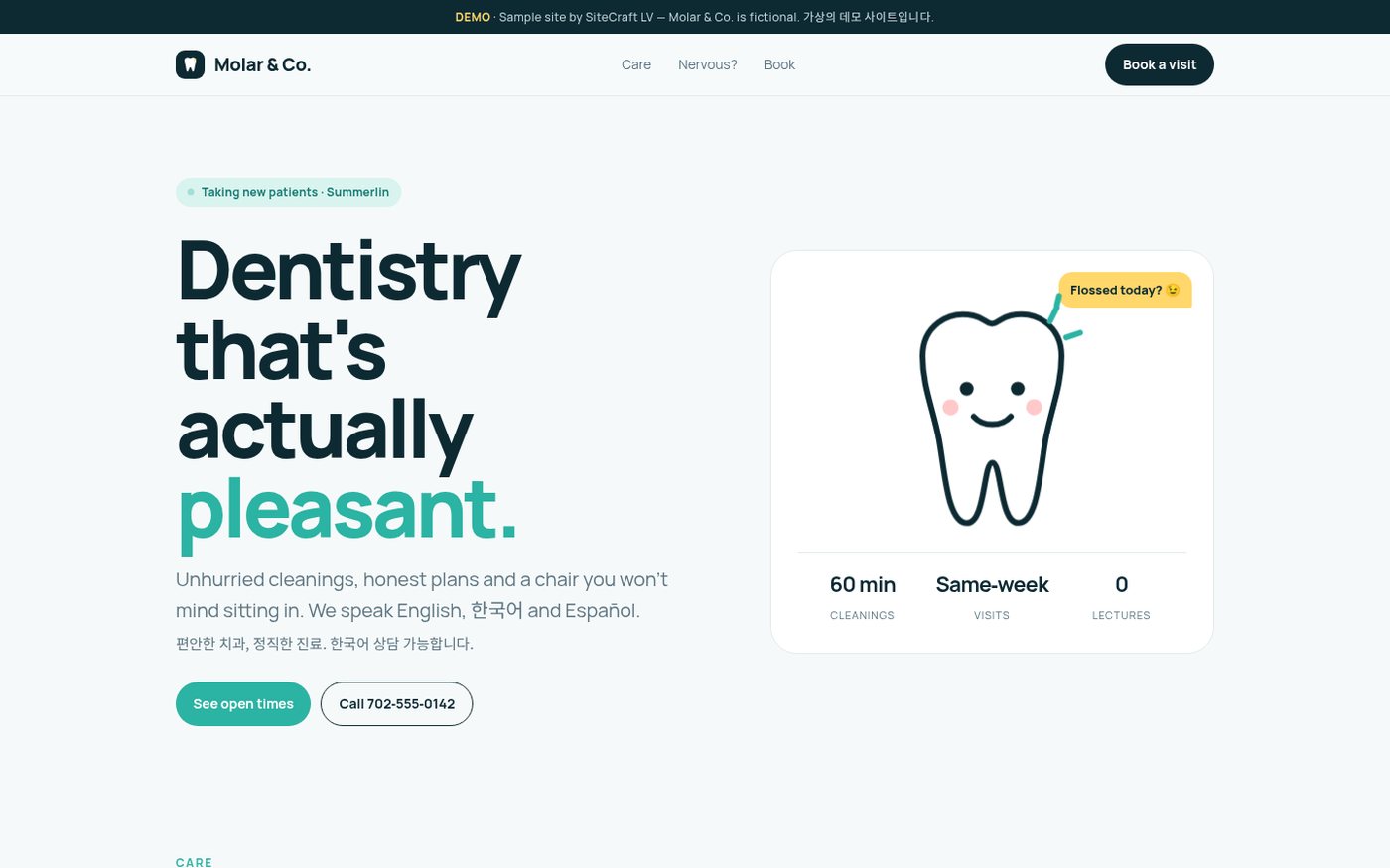Molar & Co. — sample dental website concept by SiteCraft LV
