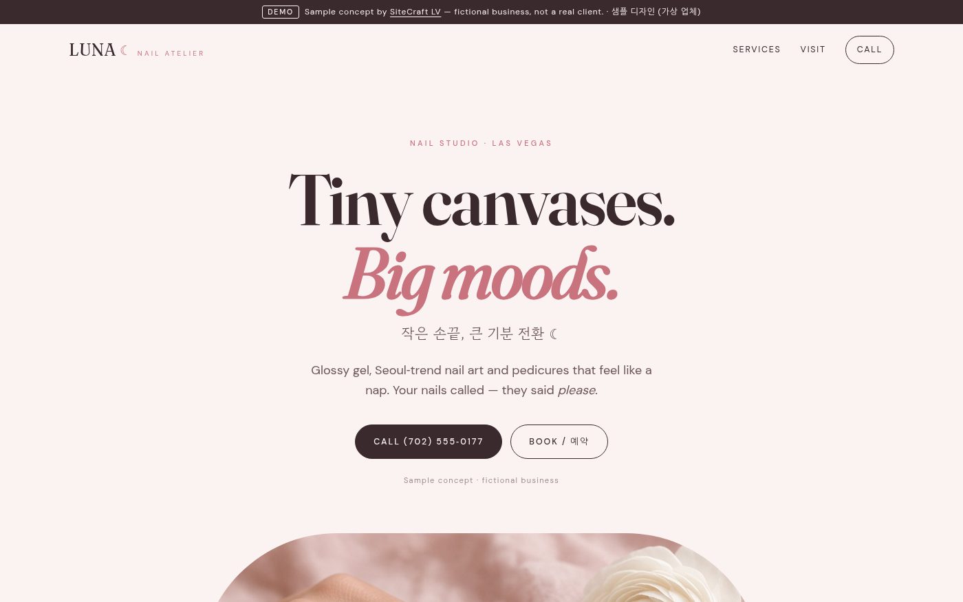 LUNA Nail Atelier — sample nail studio website concept by SiteCraft LV